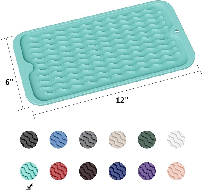 ZLR Silicone Sponge Holder & Sink Caddy Tray (6" x 12") - Narrow Dish Drying Mat for Kitchen Counter - Waterproof Soap Dispenser Organizer, Non-Slip Bathroom Vanity Tray (Mint Green) - Image 6