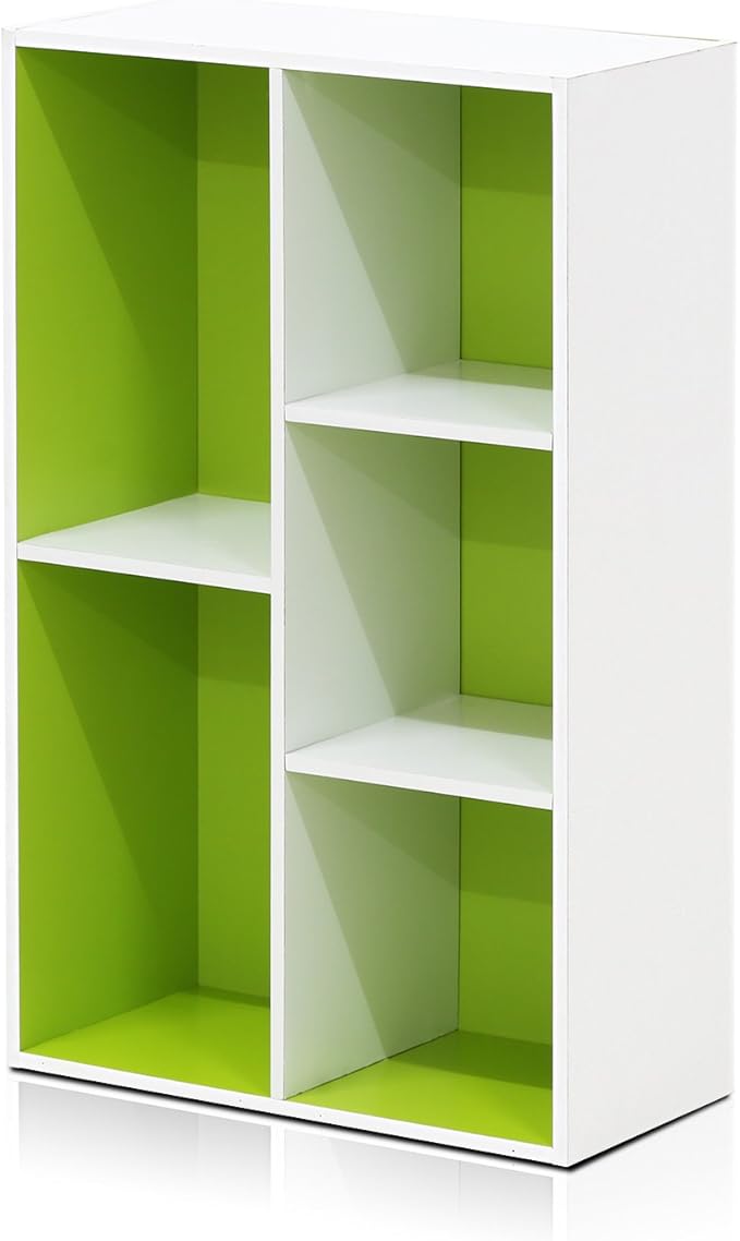 Furinno LUDER Book Shelf, 5-Cube Bookshelf, Reversible Bookcase, 9.4 x 19.5 x 31.5, Easy Assembly, for Living Room, Bedroom, Home Office, White/Green - Image 9