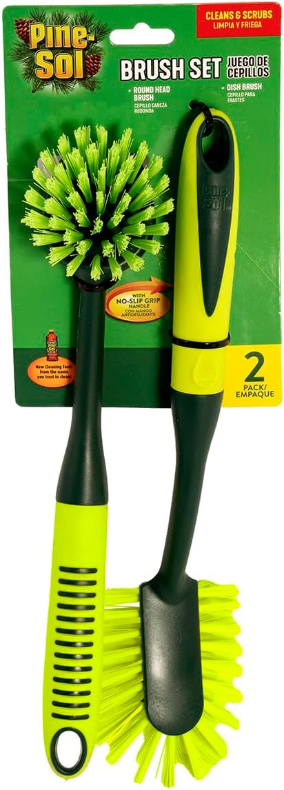 Pine-Sol Scrub Brush Set - Long Handle Cleaning Brushes with Heavy Duty Bristles and Comfort Grip - Scrubbers for Kitchen, Household, and Dishwashing, 2 Pieces - Image 8