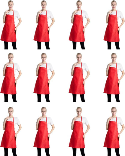 Total 12 PCS Plain Red Bib Apron for Women Men Adult with 2 Front Pockets Cooking Kitchen Baking BBQ(True Red-12pcs) by TSDSTORY