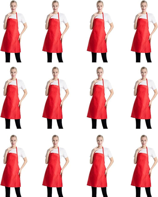Total 12 PCS Plain Red Bib Apron for Women Men Adult with 2 Front Pockets Cooking Kitchen Baking BBQ(True Red-12pcs) by TSDSTORY
