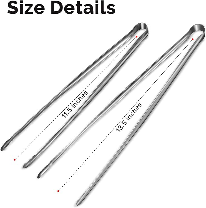 Precision Serrated Non-Slip Tips Cooking Tongs 2 Set (11.5" & 13.5"), 18/8 Stainless Steel Metal Tong, Light but Durable, Easily Control Kitchen Tweezer Tongs for Frying, Plating, BBQ - Image 7
