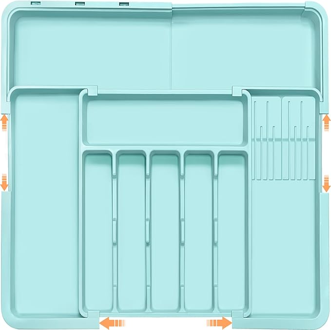 Homecor Silverware Organizer - Expandable Large Kitchen Drawer Organizer Utensil Organizer with 2 Knife Block Inserts, 22"x 19"Cutlery Tray with Drawer Dividers for Kitchen Flatware (Turquoise) by HOMECOR