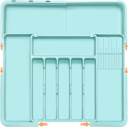 Homecor Silverware Organizer - Expandable Large Kitchen Drawer Organizer Utensil Organizer with 2 Knife Block Inserts, 22"x 19"Cutlery Tray with Drawer Dividers for Kitchen Flatware (Turquoise) by HOMECOR
