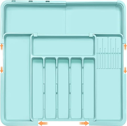 Homecor Silverware Organizer - Expandable Large Kitchen Drawer Organizer Utensil Organizer with 2 Knife Block Inserts, 22"x 19"Cutlery Tray with Drawer Dividers for Kitchen Flatware (Turquoise) by HOMECOR