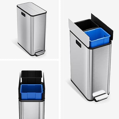 Garvee Kitchen Dual Trash Can, 15 gal Large Recycling Bin Garbage Can with Butterfly Lid, Fingerprint Resistant Stainless Steel Trash Bin for Kitchen, Living Room, Office (2 x 28 L) - Image 8