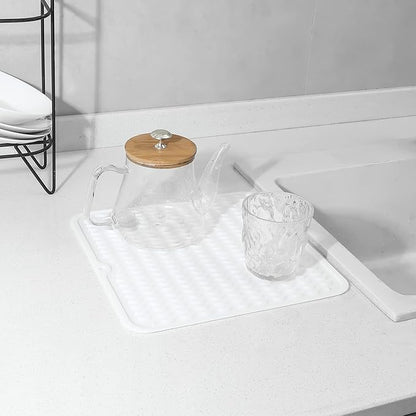 MicoYang Silicone Dish Drying Mat for Multiple Usage,Easy clean,Eco-friendly,Heat-resistant Silicone Mat for Kitchen Counter or Sink,Refrigerator or Drawer liner White M 12 inches x 12 inches - Image 5