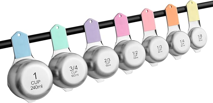 Spring Chef Magnetic Stainless Steel Measuring Cups, Patented, Kitchen Tools with Easy to Read Markings for Measuring Dry or Liquid Ingredients, Set of 7, Pastel - Image 9