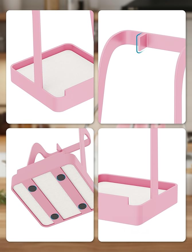 NiHome Kitchen Utensil Holder for Pot Lids & Spoons Pink Kitchen Accessories with White Diatomite Drip Tray, Non-Slip Base, Metal Cooking Spoon Rest, 3.9"x3.9"x6" Countertop Organizer (Pink) - Image 2