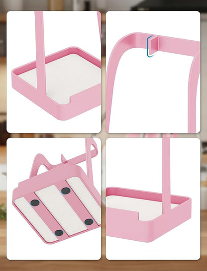 NiHome Kitchen Utensil Holder for Pot Lids & Spoons Pink Kitchen Accessories with White Diatomite Drip Tray, Non-Slip Base, Metal Cooking Spoon Rest, 3.9"x3.9"x6" Countertop Organizer (Pink) - Image 2