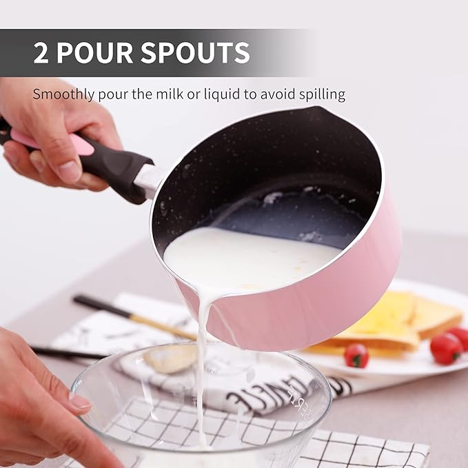 Nonstick Saucepan Set with Lid, Non Stick 1Qt & 2Qt Sauce Pan Set with Glass Lid Small Pot for Home Kitchen - Image 4