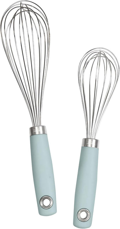 Tovolo Wire Whisk Set of 2 for Baking Cooking Mixing Whisking, 10” & 12” Inch Stainless Steel Wire Kitchen Whisk Set Balloon Design Sturdy Comfort Grip Handle BPA Free Dishwasher Safe, Blue Haze by Tovolo