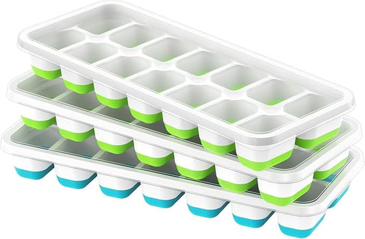 ChefAide Ice Cube Tray with Lid, 3 Pack 42 Cubes Durable Stackable Ice Cube Trays for Freezer with Removable Lids, Easy-Release Plastic & Silicone Ice Tray for Cocktail, Coffee by ChefAide