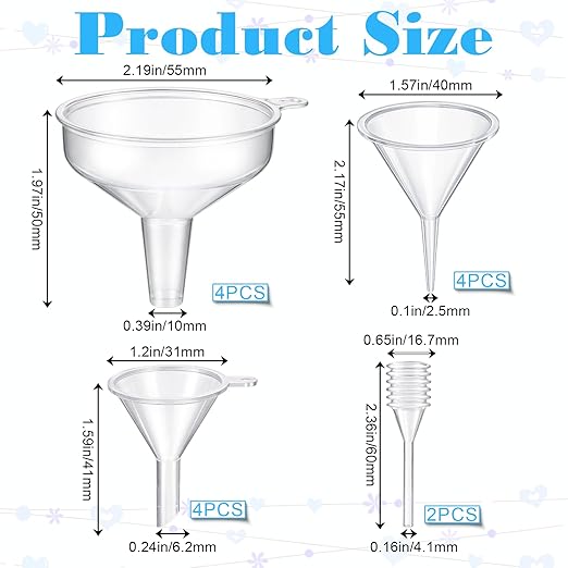 14 Pack Small Funnel Kit 3 Sizes with Droppers for Kitchen Bottles Essential Oils Capsules Pet Souvenirs Pet Souvenirs Perfume Precise Multifunctional Pouring for Garage Labs Cooking