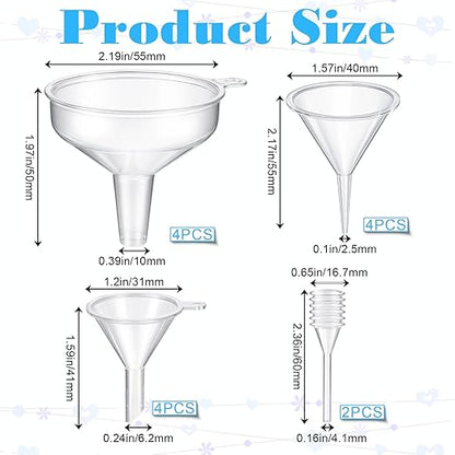 14 Pack Small Funnel Kit 3 Sizes with Droppers for Kitchen Bottles Essential Oils Capsules Pet Souvenirs Pet Souvenirs Perfume Precise Multifunctional Pouring for Garage Labs Cooking