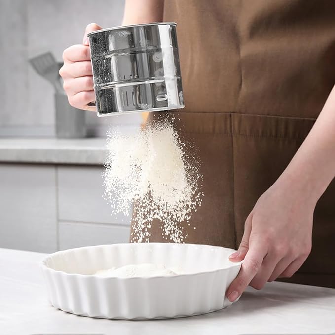 Silver Flour Sifter Baking Tool Set, DLAND Stainless Steel 4-Piece Kit with 10" Whisk, Dough Scraper & 5 Measuring Spoons, Mirror Polished, Easy to Clean, for Cake Bread Cookie Prep