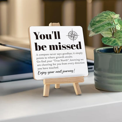 Farewell Gifts for Coworkers, Nautical Decor, Goodbye Going Away Gifts for Coworkers Women Men, You'll Be Missed Definition Compass Wood Sign with Easel Home Office Desk Shelf Table Decor - Image 4