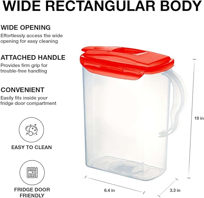 LocknLock Aqua Fridge Door Water Jug | Clear Pitcher | BPA Free Plastic Pitcher with Lid | 3 Quart Pitcher with Lid for Water, Juice, Tea & More Beverages, Red - Image 3