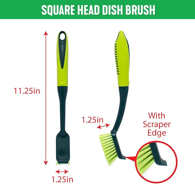 Pine-Sol Scrub Brush Set - Long Handle Cleaning Brushes with Heavy Duty Bristles and Comfort Grip - Scrubbers for Kitchen, Household, and Dishwashing, 3 Pieces - Image 4