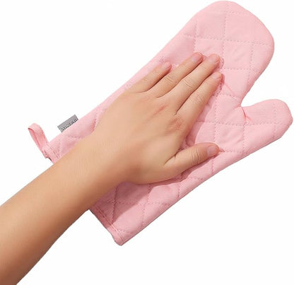 Oven Mitts and Pot Holders 4 pcs Set,High Heat Resistant 500 Degree Extra Thicken Long Kitchen Cotton Oven Glove for Cooking (12 Inch,Pink)… - Image 6