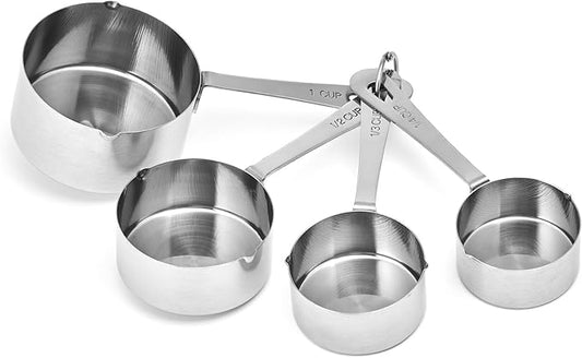 Amco Stainless Steel Measuring Cups (Set of 4) - Baking Essentials with Dual Spouts for Left & Right-Handed Use - 1 Cup, 1/2 Cup, 1/3 Cup, 1/4 Cup - Dishwasher Safe Kitchen Gadgets