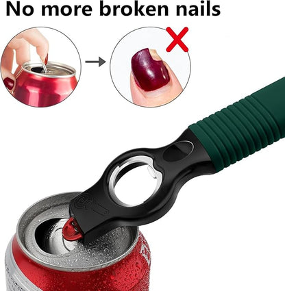 2-Pack Magnetic Beer Bottle Opener & Soda Can Opener, 2-in-1 Bottle Opener and Can Tab Opener Tool for Bartender, Long Nails, Arthritis, Silicone Handle with Build in Magnet - Deep Green - Image 5