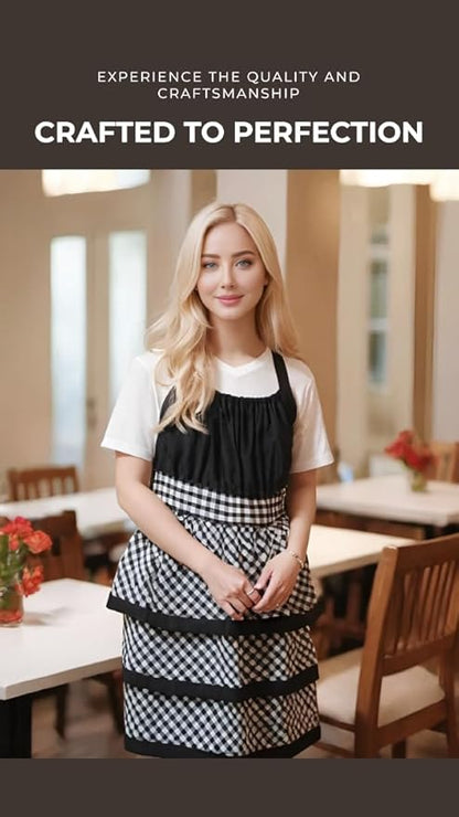 Lovely Flower Pattern Retro Aprons With Large Pockets for Women Girls Cooking Kitchen Bakery Mother's Gift