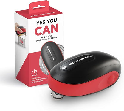 Kitchen Mama One-To-Go Electric Can Opener: One Touch, Auto Stop, Smooth Edge, Lid Lift, Safety, Automatic, Magnetic, Cordless, Battery Operated, Kitchen Appliance for Senior with Arthritis (Red) by KitchenMama