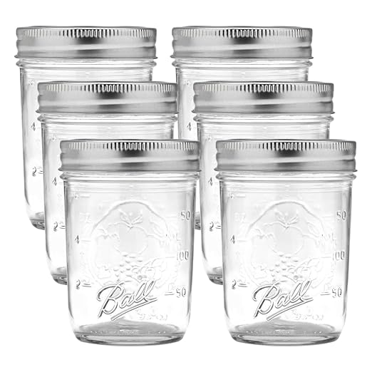Ball Regular Mouth Glass Mason Jars with Lids and Bands, Used for Canning (Half Pint, 8 Ounce (Pack of 6)) by BallJar