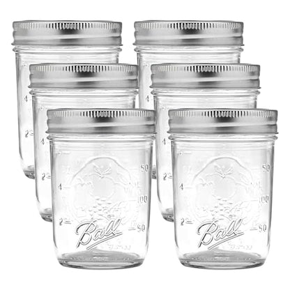 Ball Regular Mouth Glass Mason Jars with Lids and Bands, Used for Canning (Half Pint, 8 Ounce (Pack of 6)) by BallJar