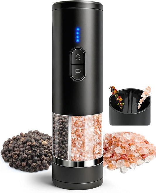 Aotto 2-in-1 Electric Salt and Pepper Grinder Set, USB-C Rechargeable Automatic Mill with LED Light, One-Handed Operation, Adjustable Coarseness