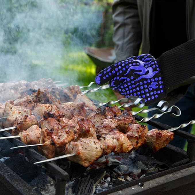 Comsmart BBQ Gloves, 1472F Heat Resistant Silicone Non-Slip Oven Mitts, Long Kitchen Gloves Perfect for Grilling, Cooking, Baking, Cutting, Blue - Image 7