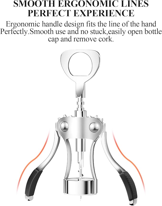 Wine Opener with Stopper, Cutter - Wine Bottle Opener Bundle, Zinc Alloy Wing Corkscrew Heavy Duty, Cork Screw Beer Opener for Bartenders, Multifunctional Bottle Opener for Kitchen, Restaurant, Bar - Image 8