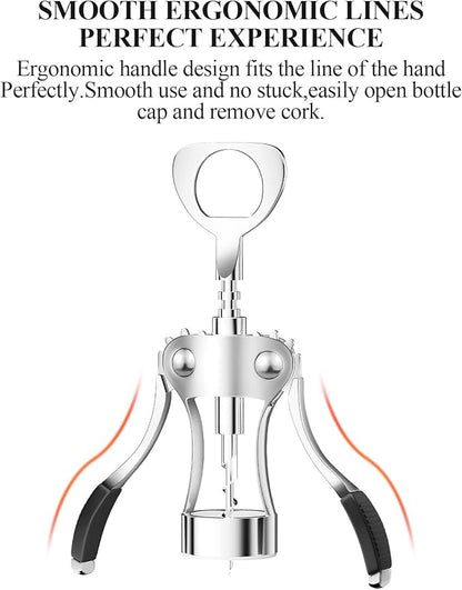 Wine Opener with Stopper, Cutter - Wine Bottle Opener Bundle, Zinc Alloy Wing Corkscrew Heavy Duty, Cork Screw Beer Opener for Bartenders, Multifunctional Bottle Opener for Kitchen, Restaurant, Bar - Image 8