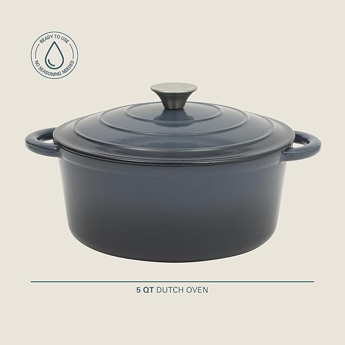 Gibson Home Addlestone 5 Qt Enameled Cast Iron Dutch Oven Pot with Lid – Round, Oven Safe to 500°F, Ideal for Bread Baking & Stews - Gradient Navy Blue - Image 2