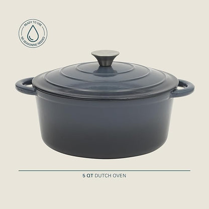 Gibson Home Addlestone 5 Qt Enameled Cast Iron Dutch Oven Pot with Lid – Round, Oven Safe to 500°F, Ideal for Bread Baking & Stews - Gradient Navy Blue - Image 2