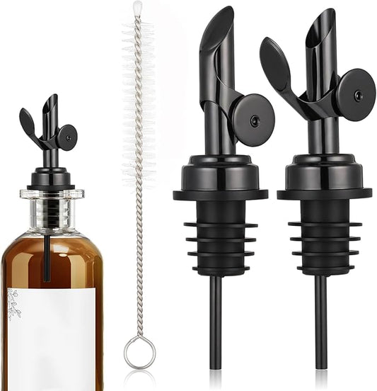 2 PCS Oil Dispenser Spout, Oil Spout, Liquor Bottle Pourers, Weighted Stainless Steel PourerSpout, Vinegar, Syrup and Alcohol Dispenser, Black