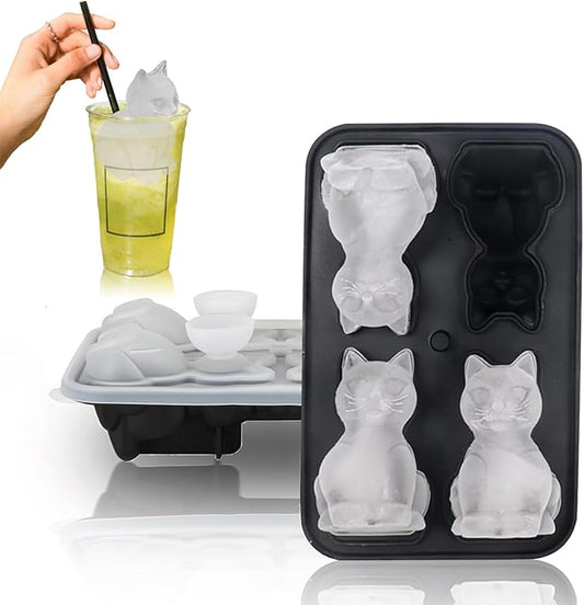 3D Cat Ice Cube Mold,Slow-Melting & BPA-Free Silicone Cat Shapes Ice Cube Tray for OXO Whiskey Cocktail Drink Bourbon，Funny animal Shape Ice Cube Mold is the Best Gift for Cats Iovers (Black)
