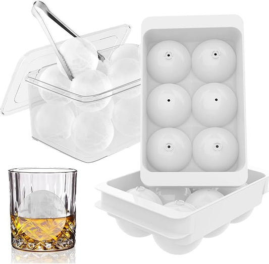 WIBIMEN Large Ice Cube Molds, Big Round Whiskey Ice Cube Trays for Freezer, Easy to Fill & Release, Whiskey Bourbon Cocktail(1.9In*6 Balls- White/2 Pack) by WIBIMEN
