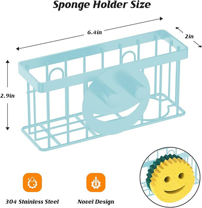 MURLONG Sponge Holder Smiley Face,Sink Caddy for Kitchen Sink,Sponge Holder with 2 PCS Suction Cups/1 PCS Adhesive Strips,Designed for Sponge,Soap,Dish Brush,Scrubber-Blue - Image 2