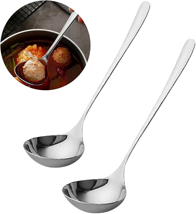 Soup Ladle, 2Pcs 304 Stainless Steel Ladle Spoon Small Gravy Soup Ladle Kitchen Utensil Cooking Serving Spoon for Cooking Buffet, Party, Kitchen(COLOR:sliver) by Unknown