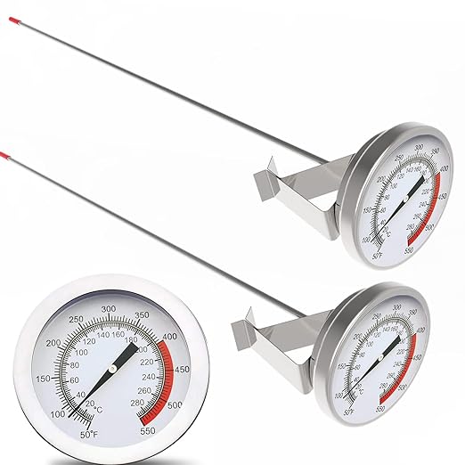 Lightbeam 16" Long Stem Deep Fry Thermometer (2 Pack) with Pot Clip, Instant Read 2" Dial Meat BBQ Turkey Thermometer Candy Thermometer for Deep Fry, Turkey, Grill, Candy & Coffee etc