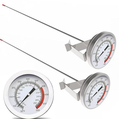 Lightbeam 16" Long Stem Deep Fry Thermometer (2 Pack) with Pot Clip, Instant Read 2" Dial Meat BBQ Turkey Thermometer Candy Thermometer for Deep Fry, Turkey, Grill, Candy & Coffee etc