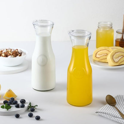 Set of 6 Glass Carafe with Lid, 1 Liter Beverage Serveware Carafe, Clear Glass Pitcher for Mimosa Bar, Brunch, Cold Water, Juice, Milk, Iced Tea, Lemonade - Image 6