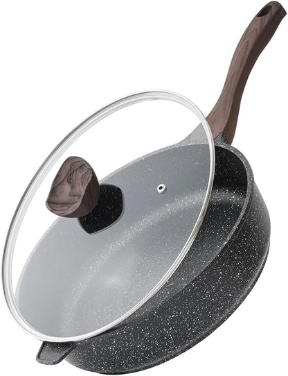 Kordisen Nonstick Deep Frying Pan with Lid, 10 Inch Non Stick Skillet, Saute Pan for Cooking, Healthy Induction Cookware, PFOA Free by Kordisen