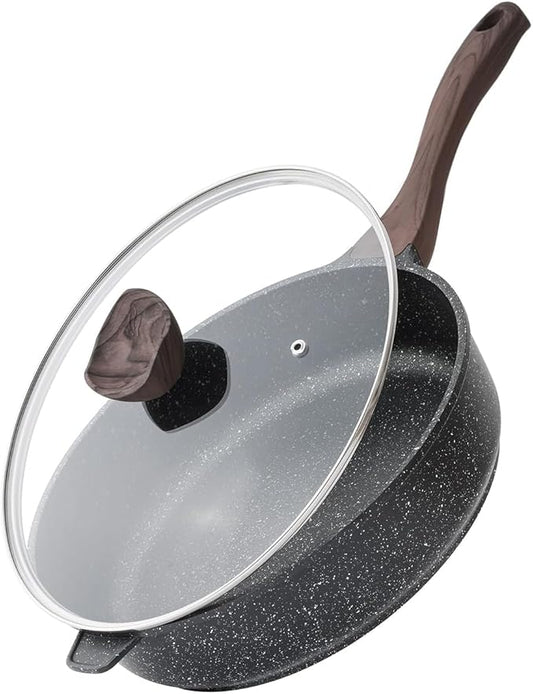 Kordisen Nonstick Deep Frying Pan with Lid, 10 Inch Non Stick Skillet, Saute Pan for Cooking, Healthy Induction Cookware, PFOA Free by Kordisen