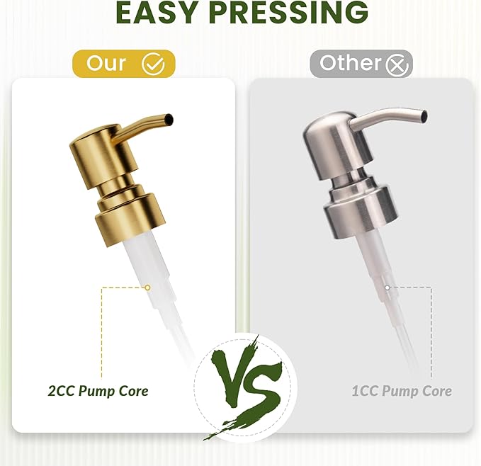 AmazerBath Soap Dispenser, 2 Pack Glass Soap Dispenser with Pump Stainless Steel, 17 Oz Clear Gold Hand Soap Dispensers for Bathroom and Kitchen - Image 5