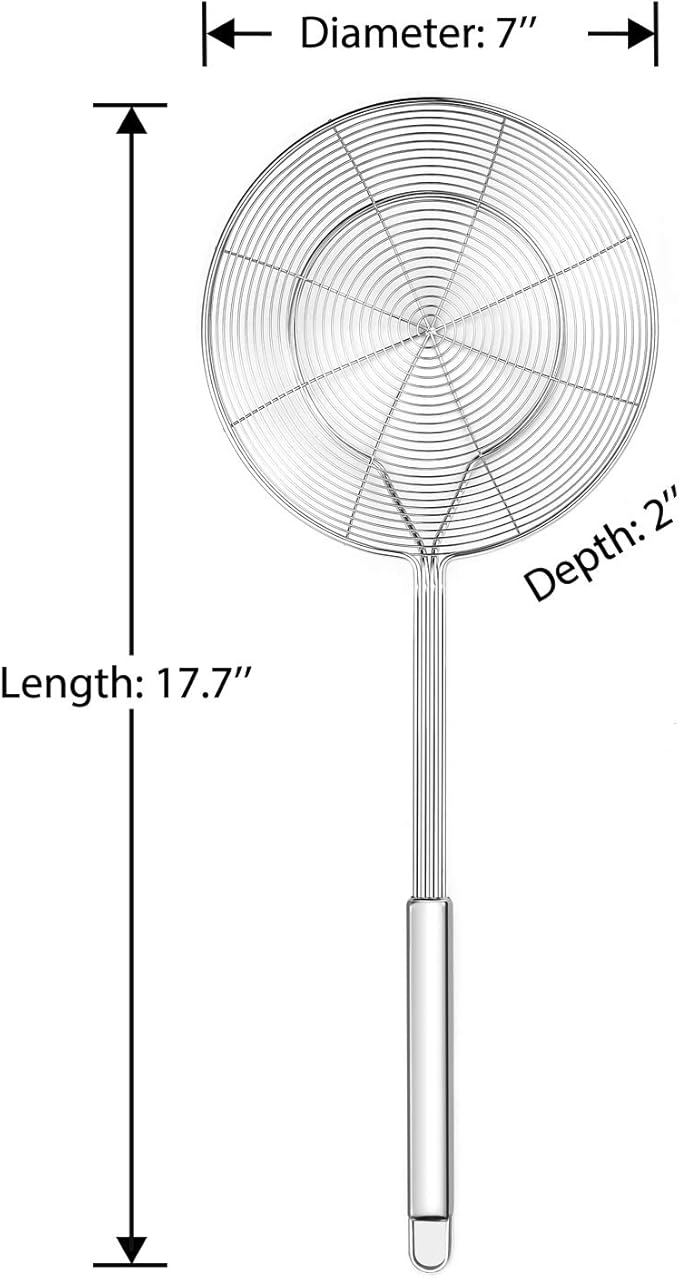 Hiware Solid Stainless Steel Spider Strainer Skimmer Ladle, Kitchen Utensils Wire Strainer Pasta Spoon, 7 Inch - Image 2