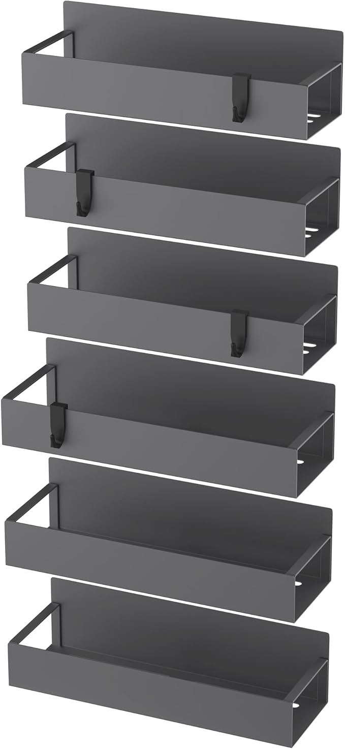 HuggieGems 6 Pack Magnetic Spice Storage Rack Organizer for Refrigerator and Oven, Dark Gray Fridge Organizers and Storage - Image 6