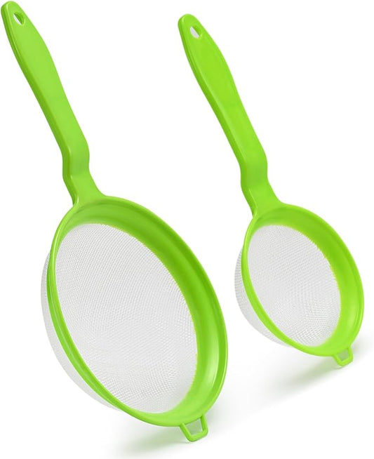 Luckyiren Kefir Strainer Set, 2-Size Plastic Non-Metal Sieve with Fine Mesh for Kefir Grains, Milk Kefir, Water Kefir & Kombucha - Durable, Food Grade & Easy Clean, Green by Luckyiren